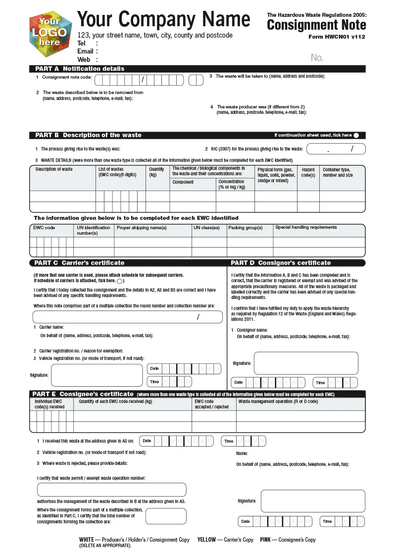 Hazardous Waste Consignment Note HWCN01