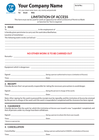 Limitation of Access Electrical Systems A4 Template