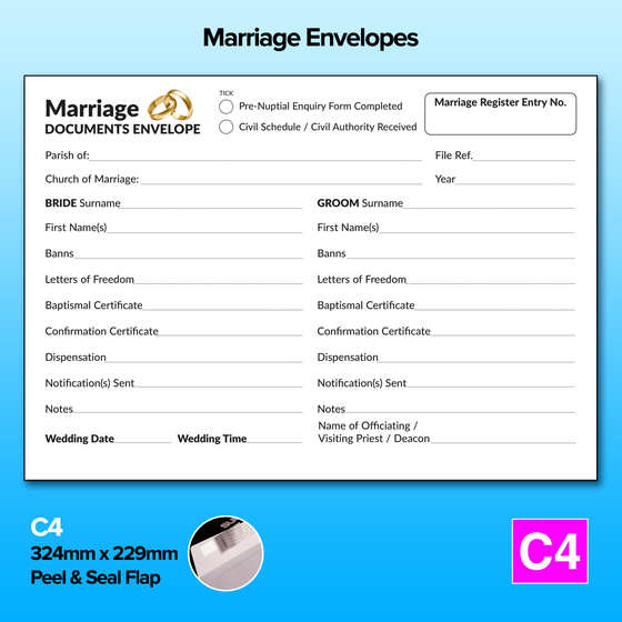 Marriage Documents - C4 Envelopes