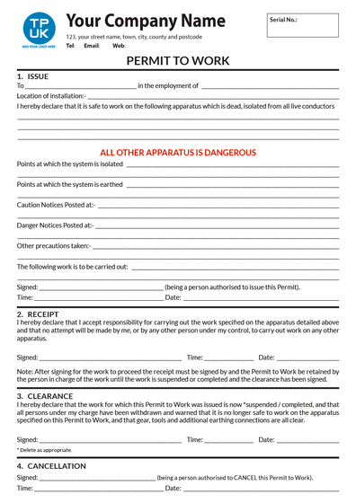 Permit to Work (Electrical Systems) A4 Template