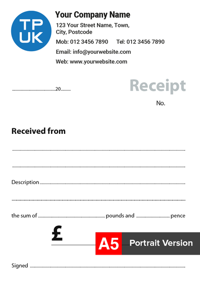 A5 RECEIPT template by TradePrintingUK for NCR print