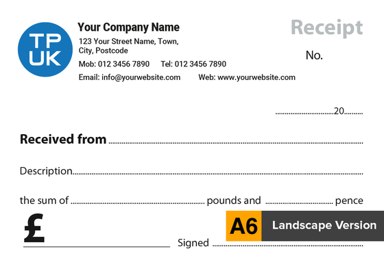 A6 RECEIPT template by TradePrintingUK for NCR print