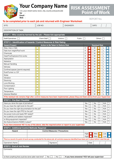 Point of Work Risk Assessment POWRA free A4 Template form