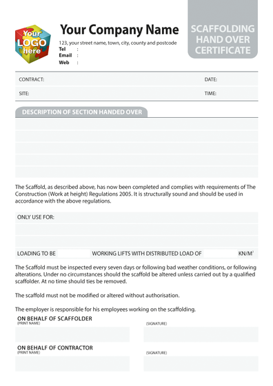 Scaffolding Hand Over Certificate Template by TradePrintingUK for NCR Print - small image