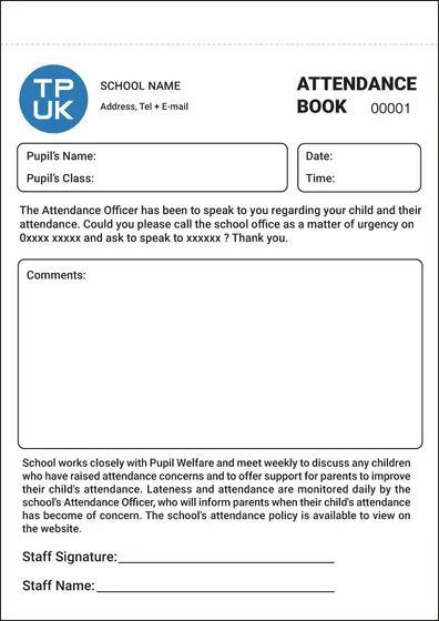 School Attendance Books A5 Template