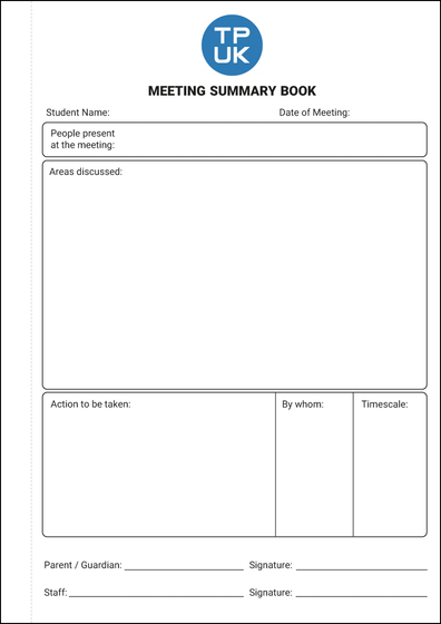 School Meeting Summary Book A4 Template