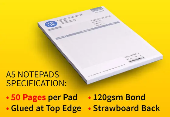 A5 Notepads - Specification