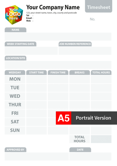 A5 (Portrait) Timesheet Template for carbonless NCR by TradePrintingUK