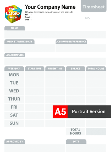 A5 (Portrait) Timesheet Template for carbonless NCR by TradePrintingUK