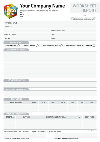 Construction Worksheet Daily Progress Report Template for carbonless NCR by TradePrintingUK