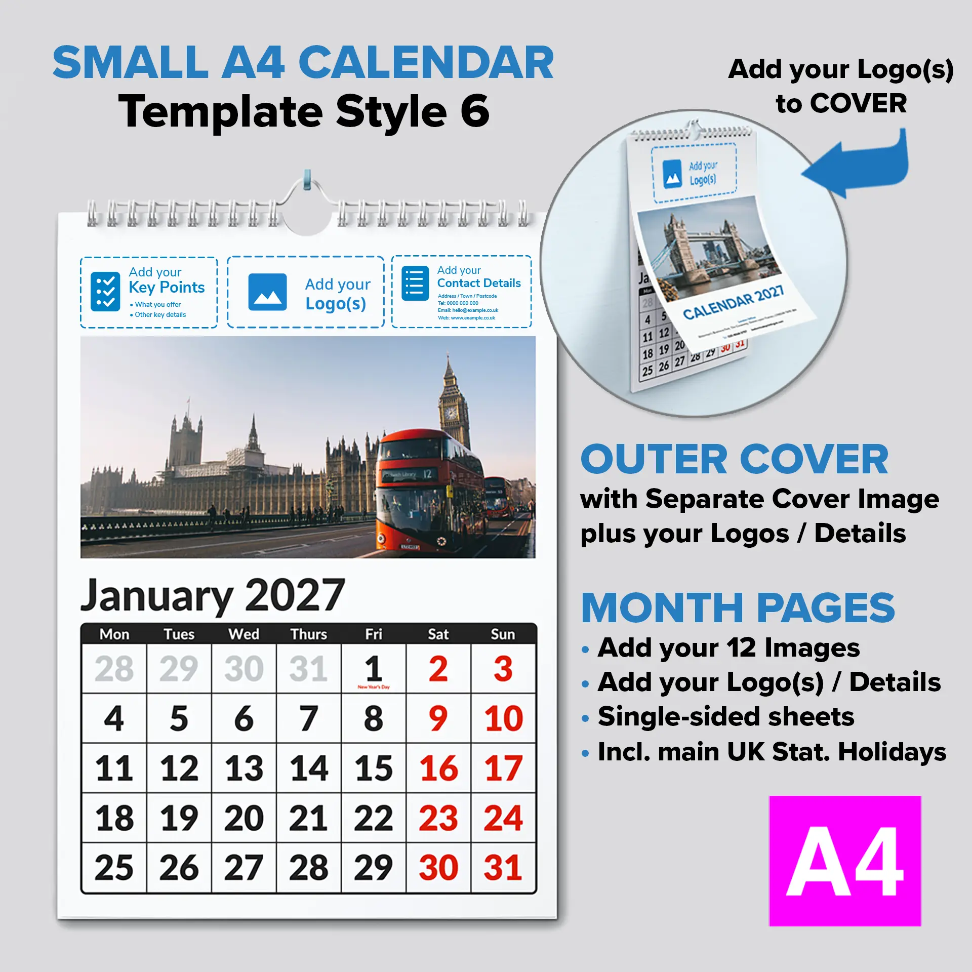 Wall Calendars — Click <b>HERE FIRST</b>for Template Styles & Price