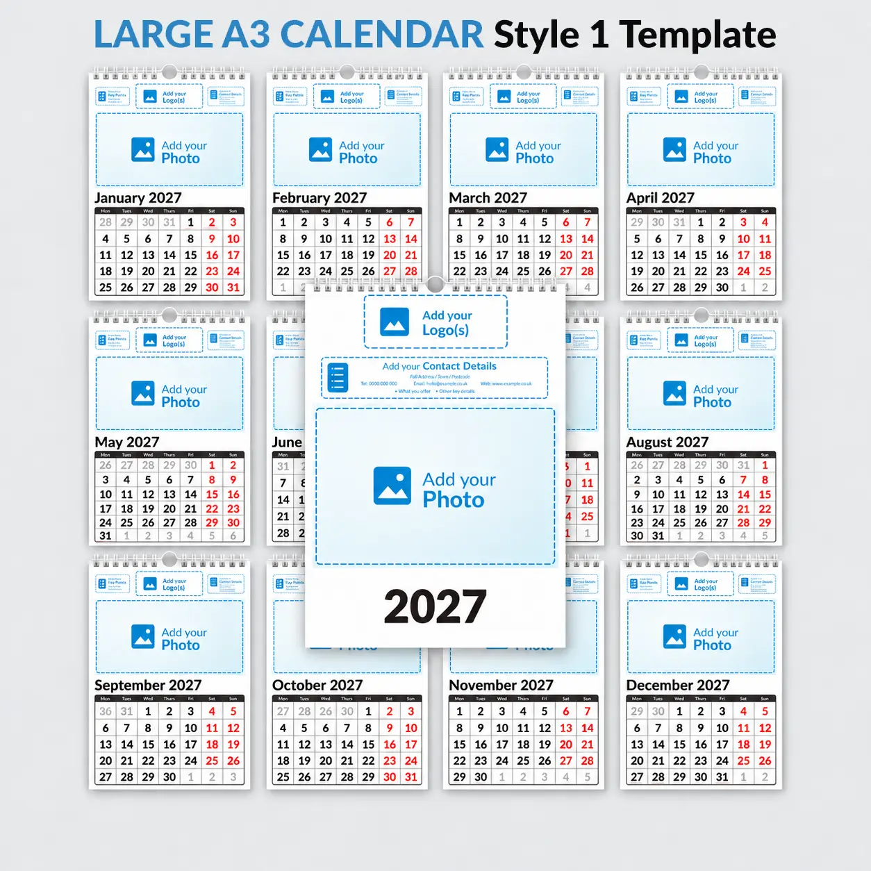 <b>A3</b> — LARGE Calendar — Style 1