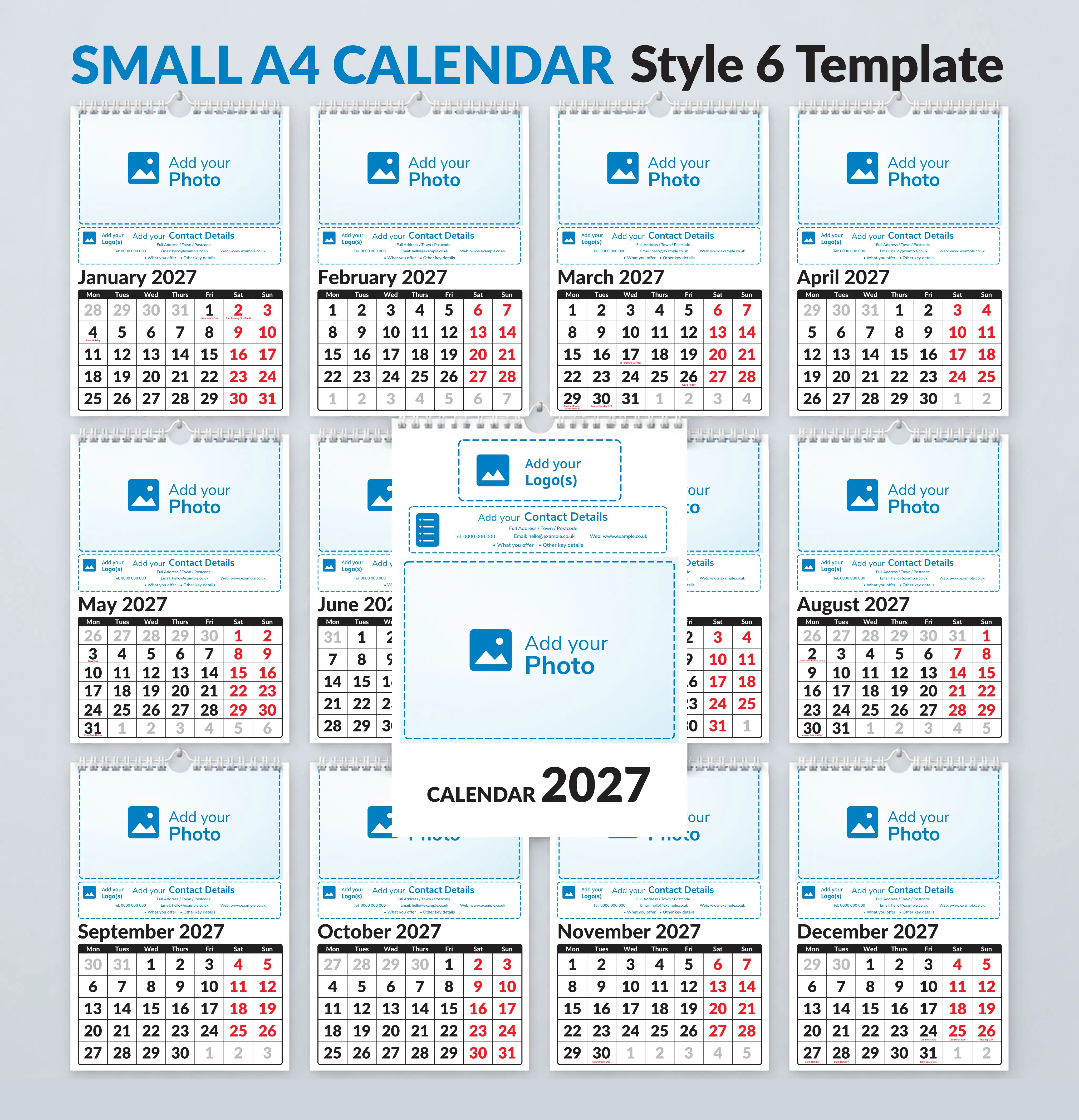 <b>A4</b> — SMALL Calendar — Style 6