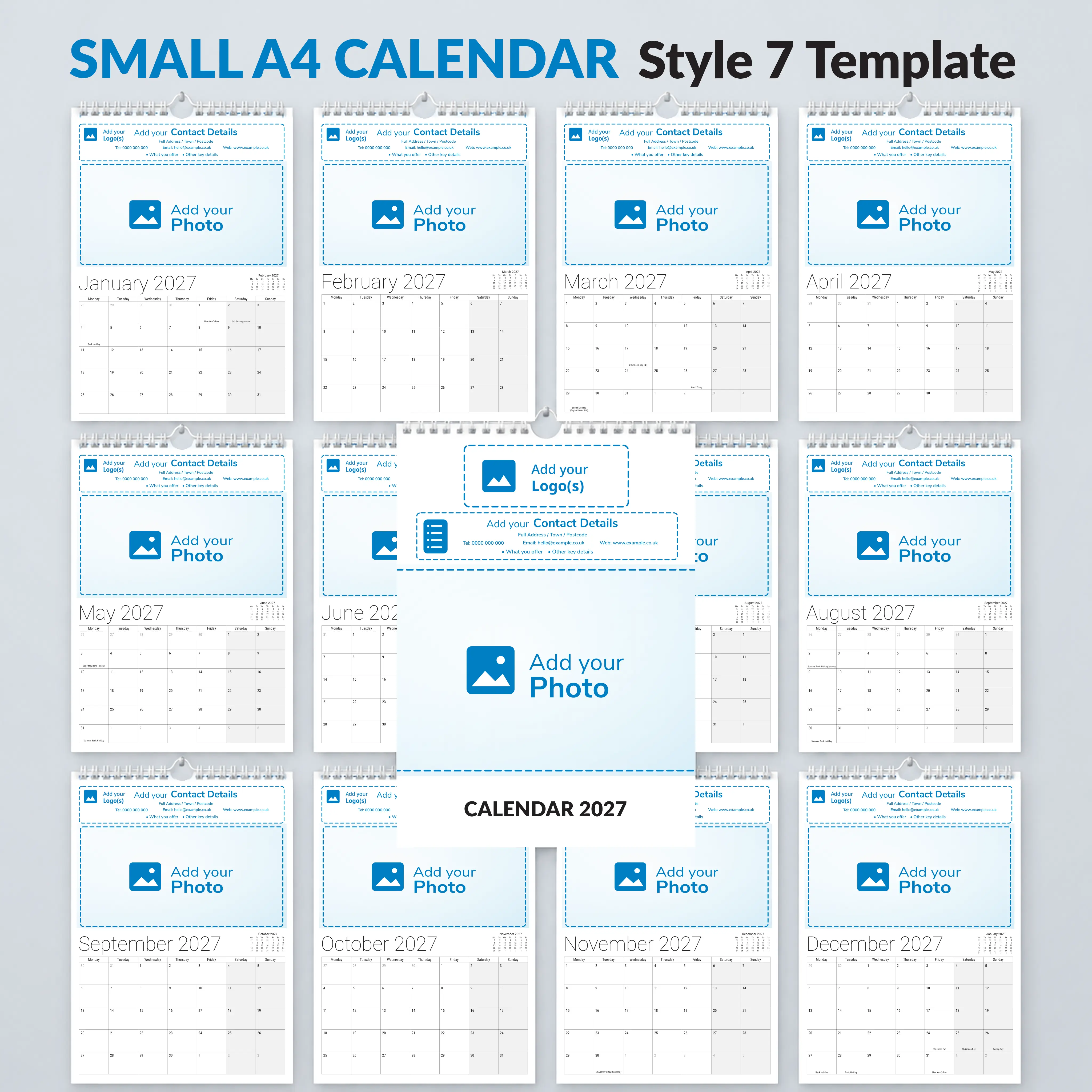 <b>A4</b> — SMALL Calendar — Style 7