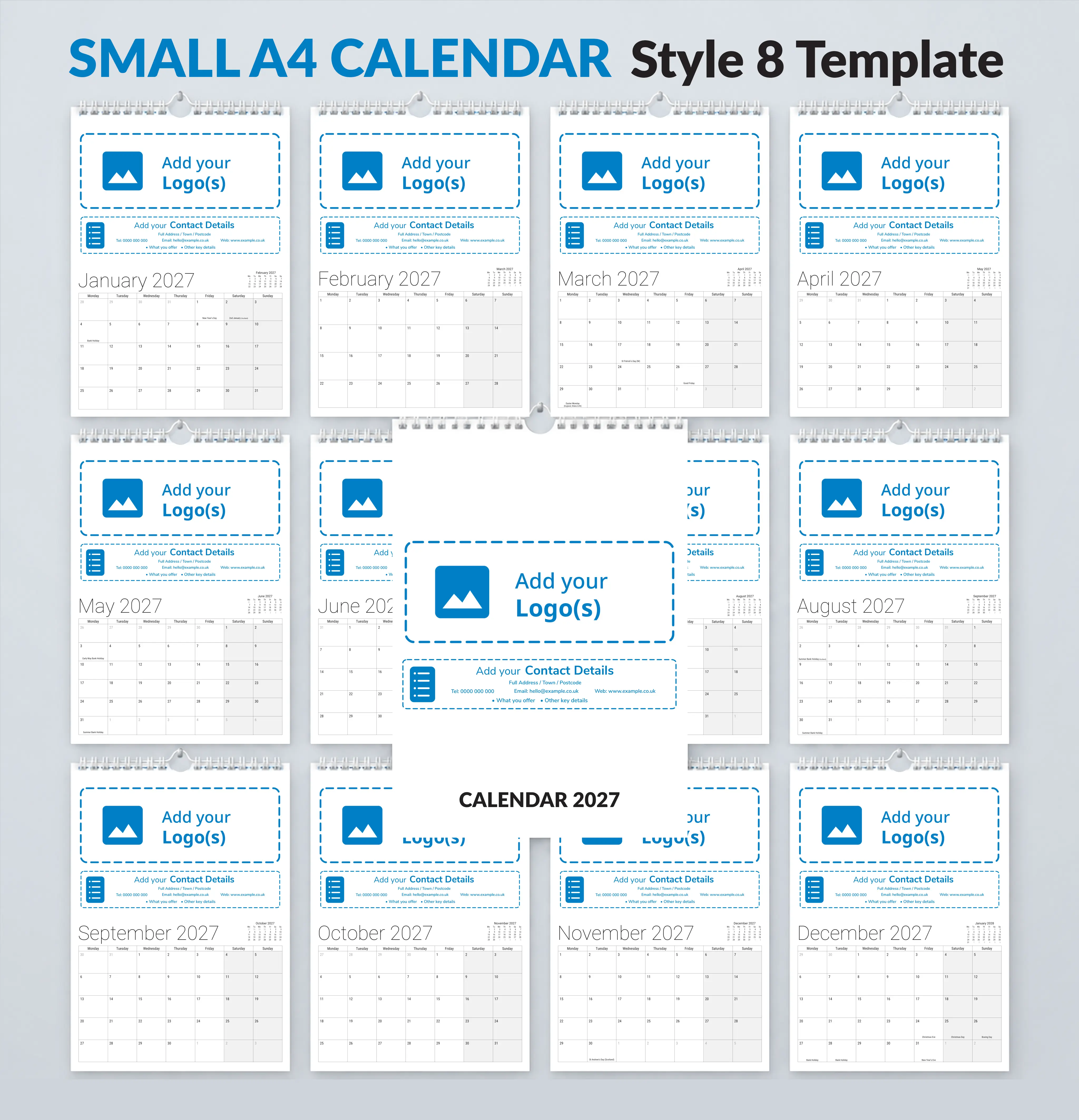 <b>A4</b> — SMALL Calendar — Style 8