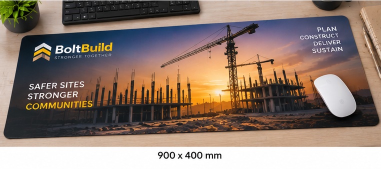 Black and orange rectangular reinforced counter mat, full-colour digital print