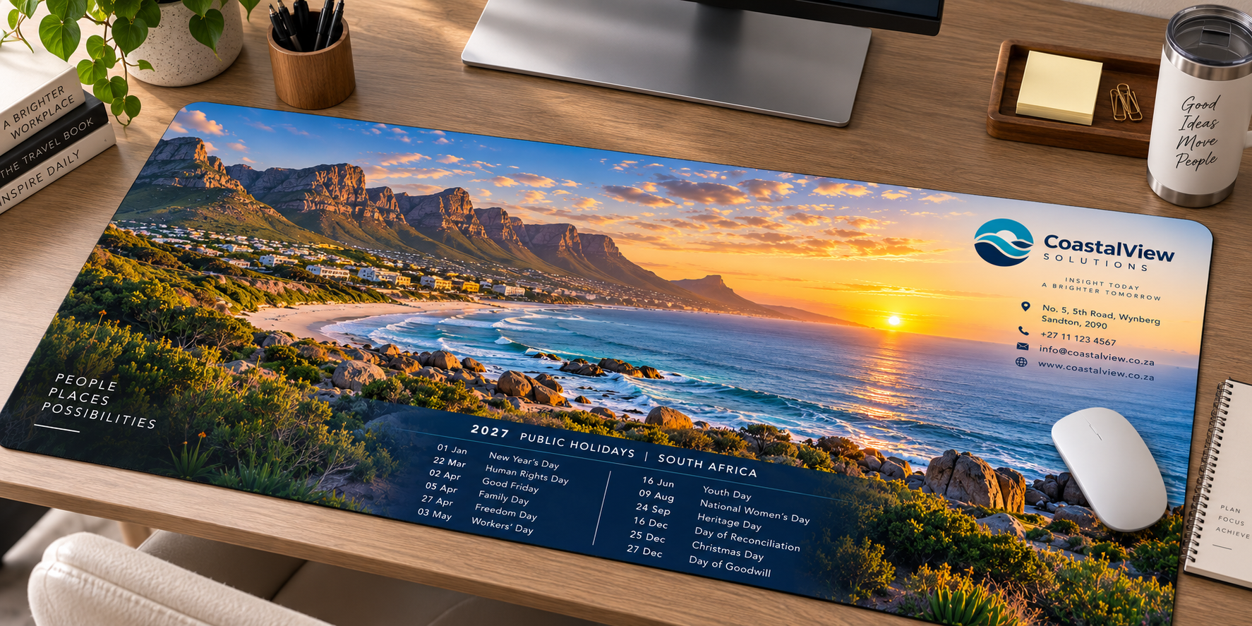 Desk Mat 900 x 400mm - Full Colour - Rubber Backing Multicolour rounded rectangular digitally printed desk mat