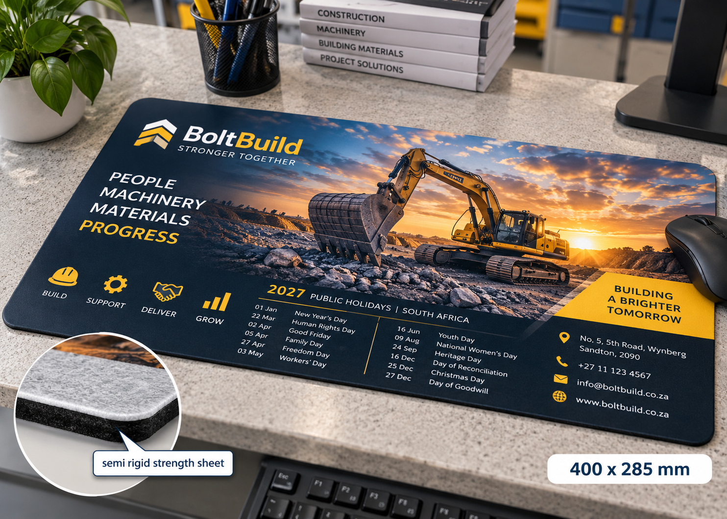 Reinforced Counter Mat "A3" 400 x 285mm - Full Colour - Rubber Backing Blue rectangular reinforced counter mat, full-colour digital print